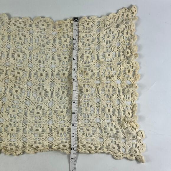 Vintage Crochet Large Doily Floral Lace Handmade Cotton Ecru 12.5x25.5" Oval - Picture 6 of 7